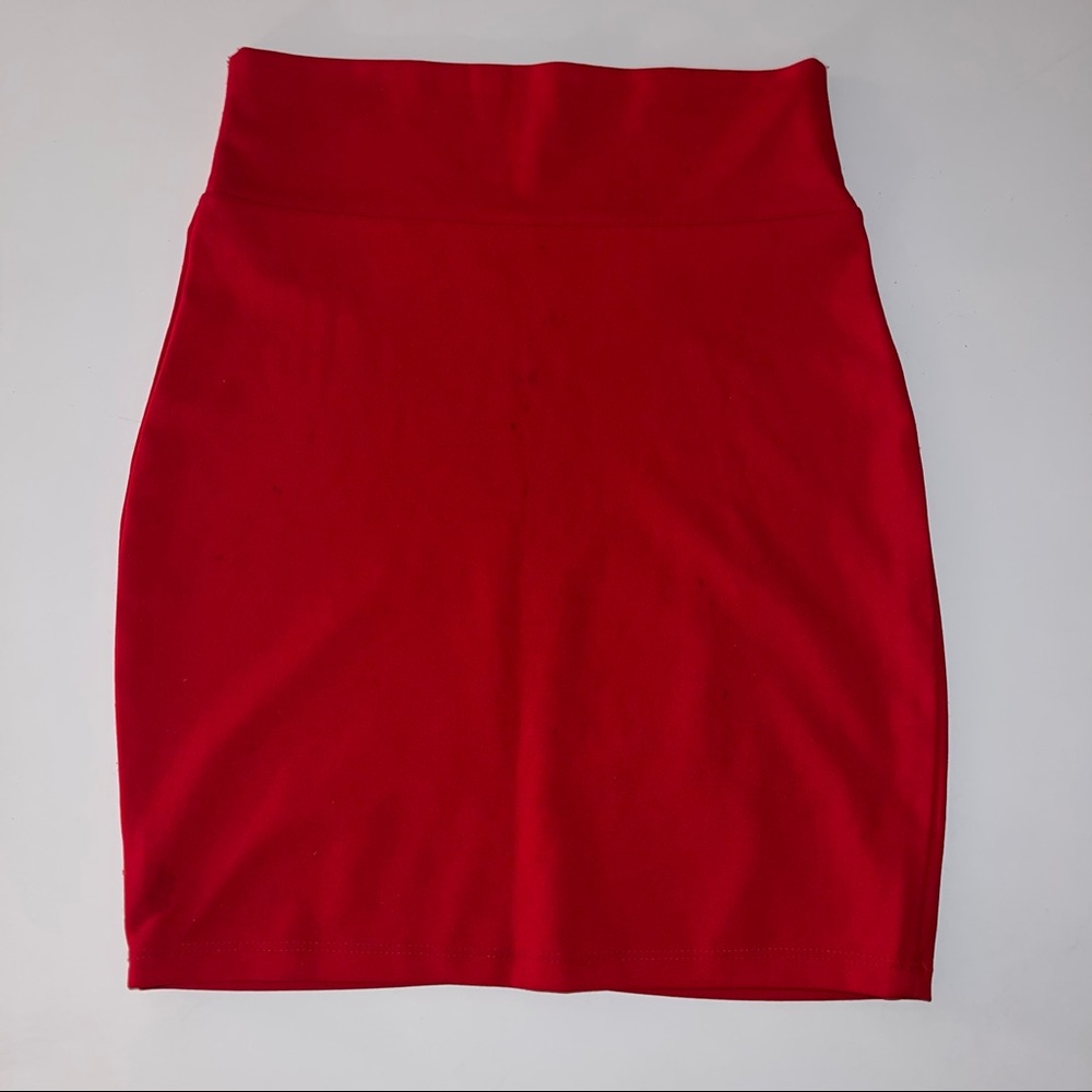 High Waisted Red Mini Skirt